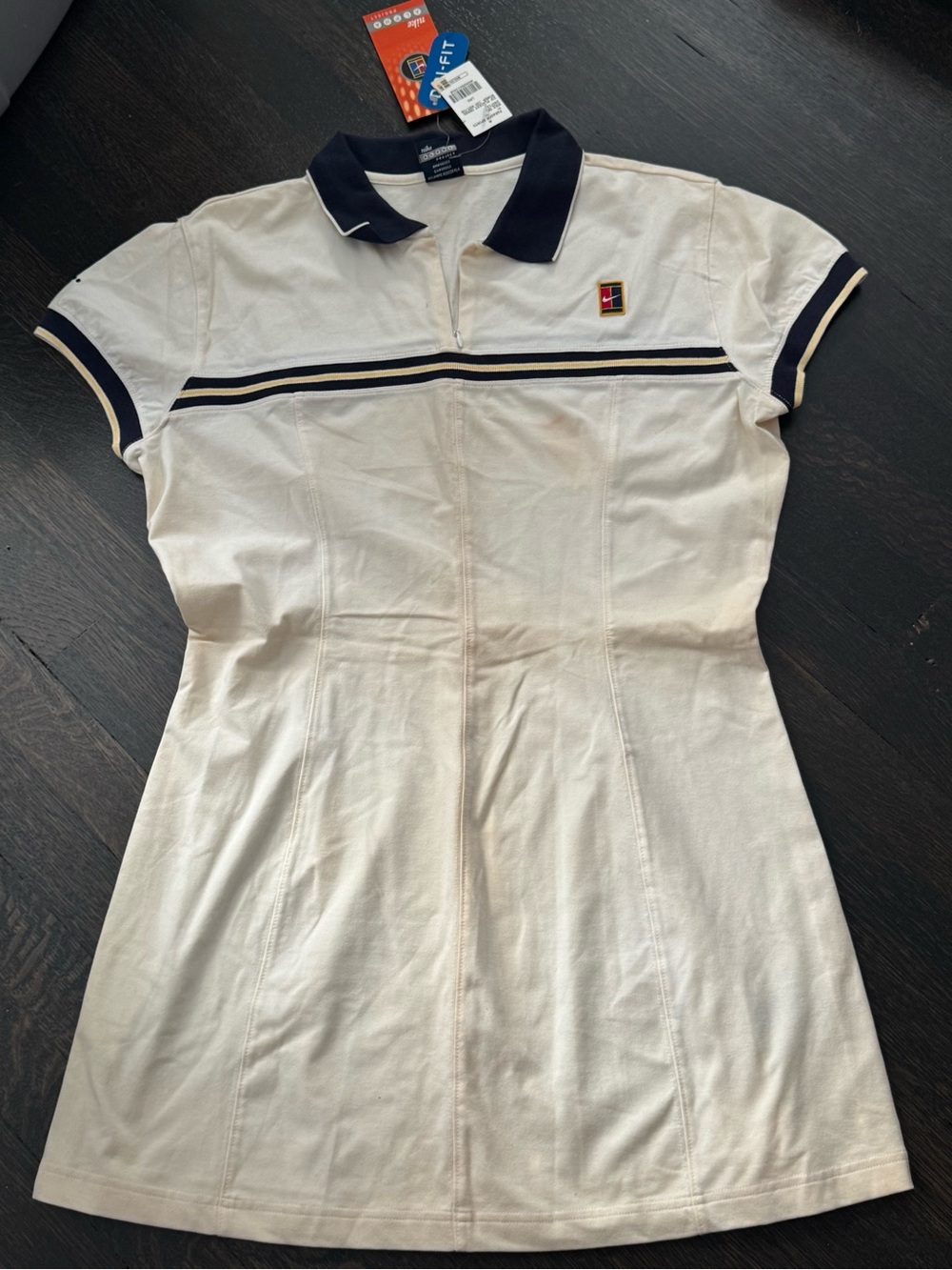 NWT Vintage Nike Challenge Court Dri-FIT Tennis Dress White Navy Stripe Size L